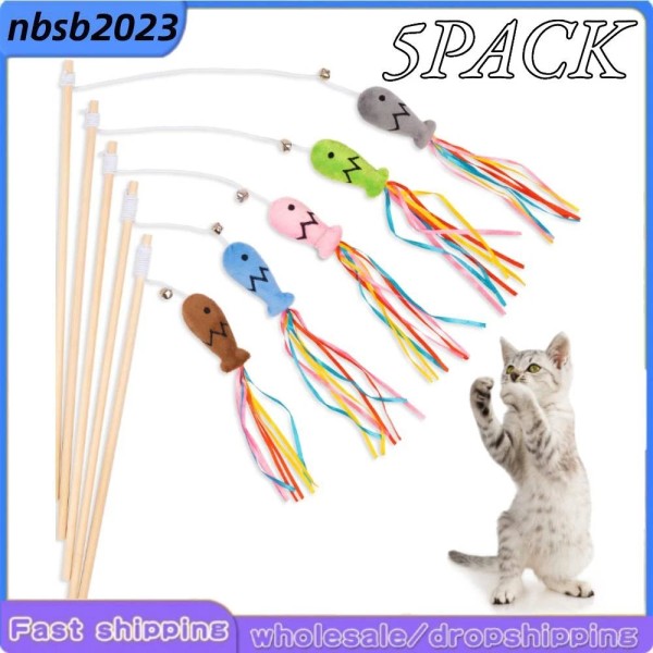 5PACK Cat Wand Toys Interactive Cat Toys with Catnip Fish