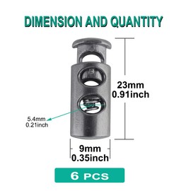 sourcing map 6pcs Plastic Cord Locks Stopper End Spring Double Holes Toggle Fastener Stopper Rope End for Drawstrings Clothing Bags Metal Black