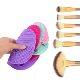 TIKA Silicone Brush Cleaner Mat-Makeup Washing Scrubber, Handheld Cleaning Board Tool - Pink