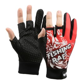 HASAKI Guantes de Pesca de Medio Dedo，Guantes Protectores Deportivos，Guantes de protección Solar UV，Guantes Deportivos para Fitness, Escalada, Pesca, Ejercicio, Ciclismo-Rojo