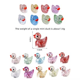 100pcs Mini Resin Duck,15 mm Dollhouse Décor for Aquarium Decor Micro Fairy Garden Landscape Hide,Seek Party Toys,Easter Basket Stuffer, Gift for All Ages (Glitter-Multicolour)