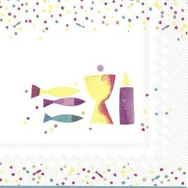 20 Napkins Communion Confirmation, Yellow/Purple/Teal), 33 x 33 cm