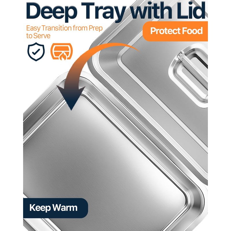 Matchwaves Grilling Prep and Serve Trays with Lid, Stainless Steel