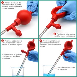 Paquete de 2 Bombilla de Succión de Goma con 3 Válvulas - Relleno de Pipeta Cuantitativa para Laboratorio, Propipeta perilla de hule bulbo de seguridad, Herramienta de llenado de Pipetas, Verde y Rojo