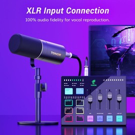 TONOR Podcast Equipment Bundle, Gaming Audio Interface & XLR Dynamic Microphone Set with RGB USB Mixer for Streaming and Content Creation