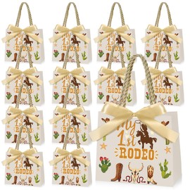 Saypacck My First Rodeo Party Favor Western Gift Bags with Handles Cowboy Birthday Party Decorations, 5.51 X 2.36 X 4.72 Inches