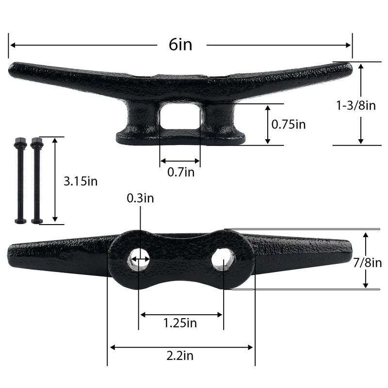 ORLANG 6 Inch Dock Cleats, Electrophoretic Coated Black Boat Cleats