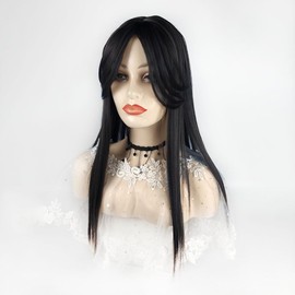 QIANCHUN Middle Part Forehead Hairline Replacement Wiglet 45cm Clip in Synthetic Topper with Bangs Seamless Hairpiece (Black)