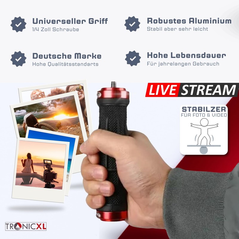 TronicXL Camera Handle Grip Stabiliser with 1/4 Inch Thread for