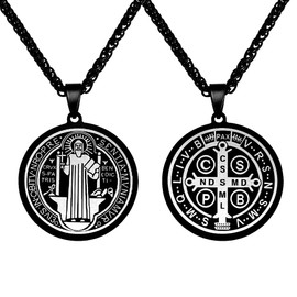 OEMOO Collar de medalla de San Benito, collar de acero inoxidable con medalla de San Benito, joyería de protección contra el mal, regalo católico para hombres, Acero inoxidable, Sin gemas.