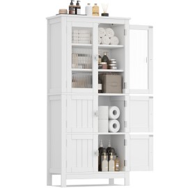 Akxomel 53.1" Tall Bathroom Storage Cabinet with 6 Doors and Adjustable Shlef, Bathroom Organizers and Storage, Linen Cabinet, Cupboard for Living Room, Kitchen, Entryway, White