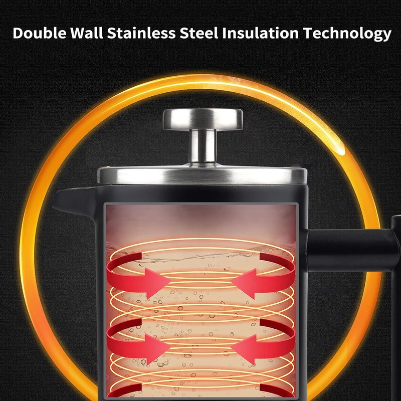 MaxMiuly Cafetiere 4 Cup Stainless Steel French Press Double Walled