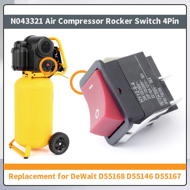 Erchon N043321 Rocker Switch 4-Pin Replacement for DeWalt Air Compressor