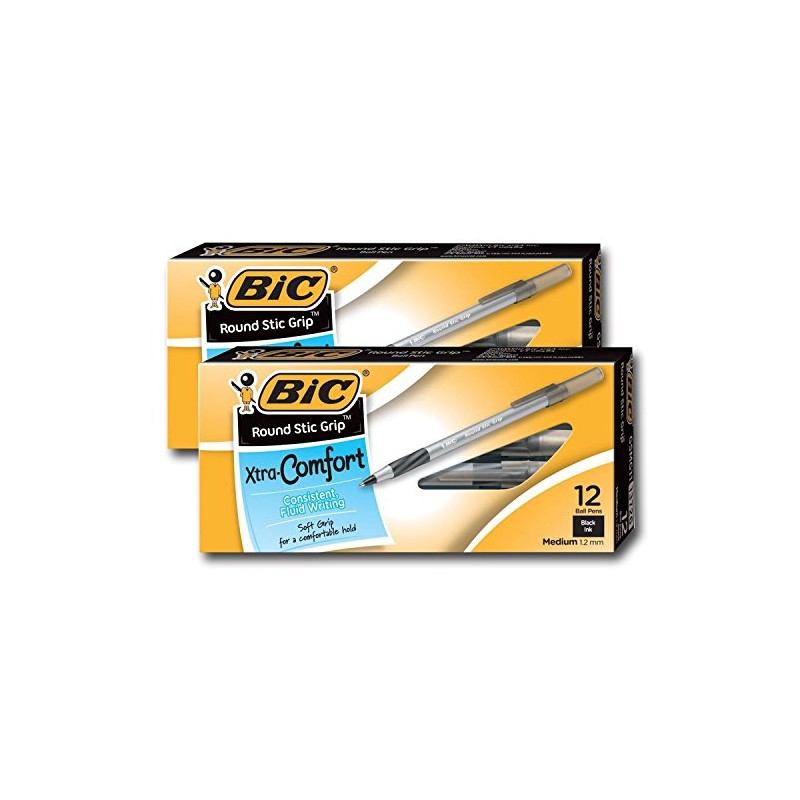 Bic Ultra Round Stic Grip Ball Point Pens, Medium Point,