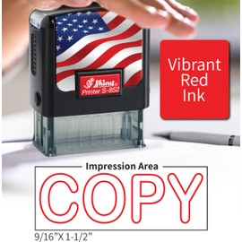 Shiny Copy Stamp Self Inking Rubber Stamp, 1/2" by 1-1/2" Impression Area, Red Ink, Refillable