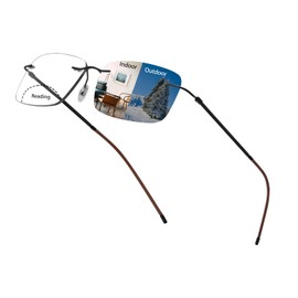 Myfeasy Bifocal Reading Glasses for Women Men Photochromic Frameless Titanium Frame Blue Light Glasses for Women (Clear, 1.0 x)