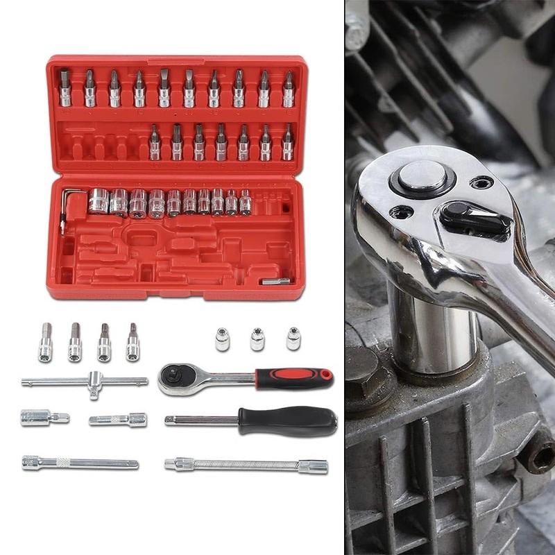 CHEDA 46Pcs Set 1/4" Ratchet Wrench Combination Socket Tool Set