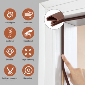 Door Seal, 5 m/10 m/30 m, 12 mm Room Door Seal, TPE Rubber Seal, Sealing Tape Frame, Door Stop Seal, Frame Seal for Doors, Windows (Brown, 5 m)