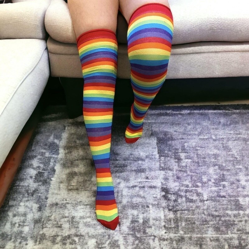 NuJake Rainbow Multicoloured Striped Over The Knee Socks Cotton Rich