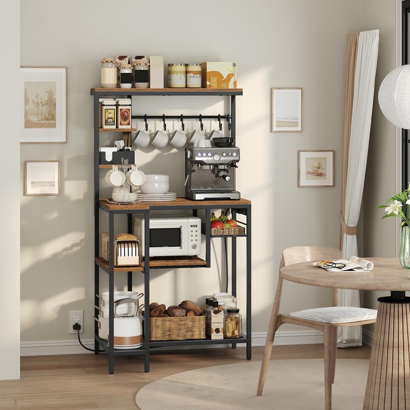 YATINEY Coffee Bar, Bakers Rack with Power Outlet, Large Microwave