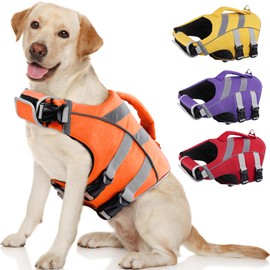 Kuoser Life Jacket Dog, Durability Dog Life Jacket, Excellent Buoyancy Life Jacket, Dog, Small, Large, Medium, High Safety Dog Life Jacket, Large Dogs, Orange, M