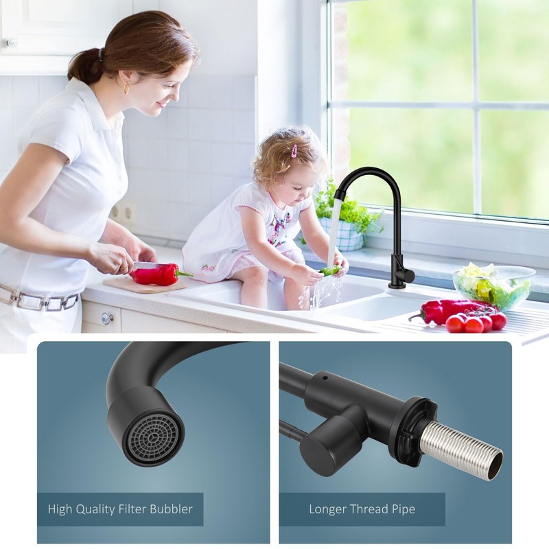 Aolemi Cold Water Only Kitchen Faucet Black 304 Stainless Steel