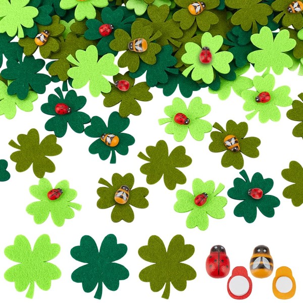 OLYCRAFT 120Pcs Wool Felt Clovers with 120pcs Wood Buttons Set