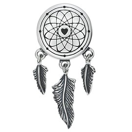 Queenberry Sterling Silver Dangle Universe Dream Catcher Heart Net Feather w/Love Bead f/European Style Charm Bracelet