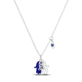 NARMO 925 Sterling Silver Pendant Necklace for Women Blue Hamsa Hand Evil Eye Dainty Chain Necklace