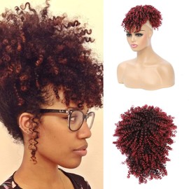 Afro Puff Drawstring Ponytail Extension for Black Women with Kinky Curls and Ponytail with Fringe (TBUG)