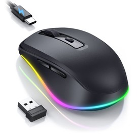 PEIOUS Wireless Mouse Jiggler - LED Wireless Mice with Build-in Jiggler Mover, Rechargeable Moving Mouse for Computer with Undetectable Random Movement Keeps PC Laptop Awake - Black