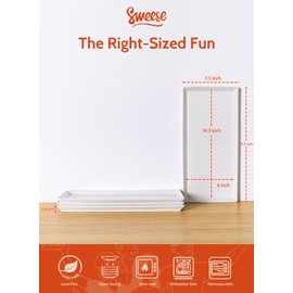 Sweese White Serving Platters, Porcelain Serving Trays for Parties, Large Rectangular Plates - 15.5 Inch, Set of 4