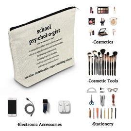 YULUENZE Appreciation Gifts Psychologist Definition Makeup Bag Toiletry Pouch with Zipper Birthday Christmas Gift Cosmetic Bag for Women Psychologist Therapist Counselor Friends