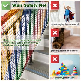 LAKNUAL Kids Pets Safety Rope Netting, Stairs Balcony Railing Protecting Rope Net, Climbing Cargo Net, Net for Playground, Treehouse, Sport (Colourful, 6.6×19.7ft)