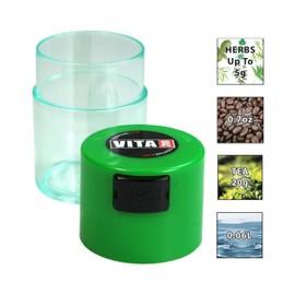 Vitavac - 5g to 20 grams Airtight Multi-Use Vacuum Seal Portable Storage Container for Dry Goods, Food, and Herbs - Green Clear
