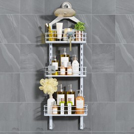 ODesign 3 Tier Height-Adjustable Shower Caddy Hanging Anti-Swing-Over The Shower Head Caddy-Storage Organizer Bathroom Shelves Basket Rack - White