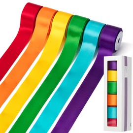 Mr. Pen- Satin Ribbon, 6 Rolls, 1 Inch, 5 Yards/Roll, Vibrant Rainbow Ribbon 1 Inch
