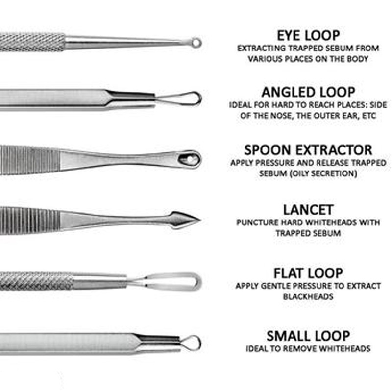 LUPO Comedones/Blackhead Remover Set – Stainless Steel Double Tool Kit – (Pack of 7)