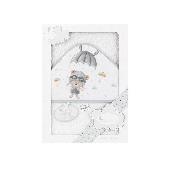 Interbaby 01228-18 Baby Hooded Bath Towel PARACAIDISTA, White E Grey, Grey