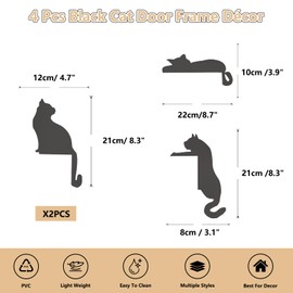 Zoyiancy 4Pcs Black Cat Door Decor for Feline Fans, Door Corner Cat Accent for Home, Office, Bar Window or Door Top Decoration