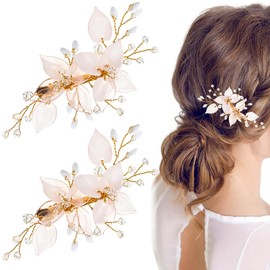 2Pcs Pearls Flower Hair Clips Bridal Vintage Decorative Crystal French Barrettes Wedding Hair Pins for Women Girls Bride Bridesmaid