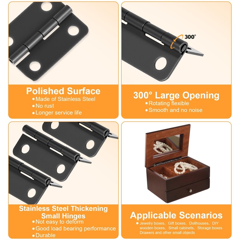 50 Sets Small Hinges for Crafts, 1In Stainless Steel Mini