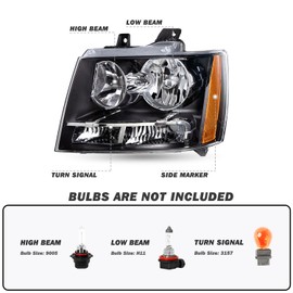 ISHARINGAUTOPARTS Headlight and Tailight Assembly Compatible with 2007-2013 Chevy Avalanche + 2007-2014 Suburban 1500 2500 + 2007-2014 Tahoe,Black Amber