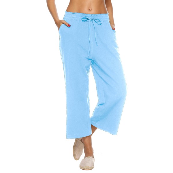 LNX Womens Linen Pants High Waisted Wide Leg Drawstring Casual