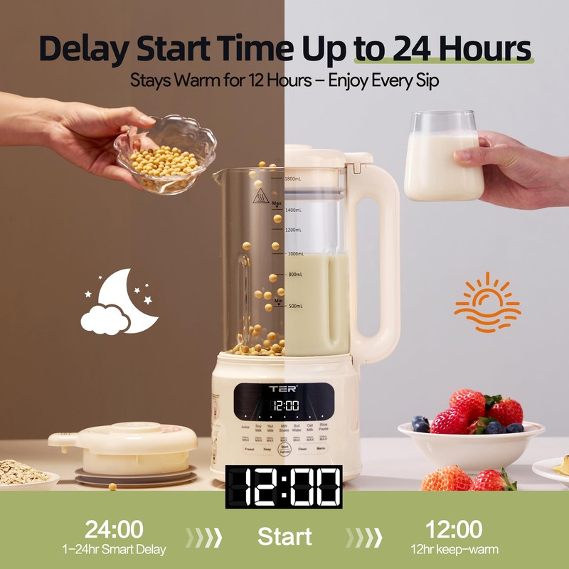 61oz Nut Milk Maker Machine, TER 10-in-1 Soy Milk Maker