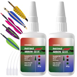 60gX 2 Instant Arrow Glue, Clear Fast-Curing Fletching Adhesive for Vanes, Feathers, Inserts, Aluminum, Carbon, Wood Shafts