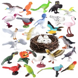 kukifun 30 Piece Bird Set, Realistic Bird Figures, Parrot, Owl, Eagle, Hummingbird, Flamingo with Nest & Eggs for Children, Education, Birthday, Decoration & School Projects