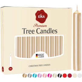 Eika Premium Christmas Tree Candles - Set of 20 Traditional Christmas Wax Candles for Pyramids, Carousels & Chimes - Made in Europe - Pale Gold Metallic