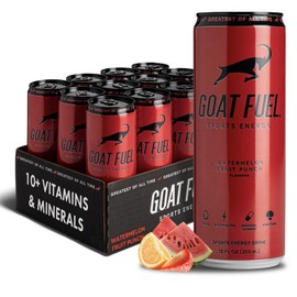 G.O.A.T. Fuel Energy Drink, Co-Founded by Jerry Rice, Natural Caffeine, Electrolytes, BCAAs, Cordyceps & Antioxidants, Light Carbonation Pre Workout, 12 Pack, 12 FL Oz, Watermelon Fruit Punch