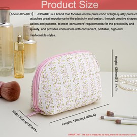 JOVAKIT Quilted Conch Shaped Makeup Bag Cosmetic Bag for Women, Floral Coquette Cotton Travel Makeup Case Toiletry Zipper Make Up Pouch, Travel Storage Organizer Stuff (Pink Floral)